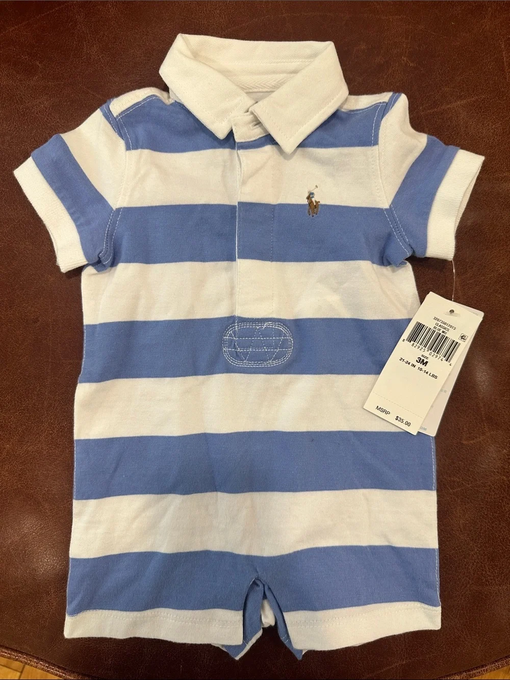 Ralph Lauren Blue & White Striped Polo Romper